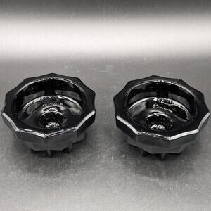 Vintage Pair Black Glass Candlestick Holders Decagons Art Deco Style Granny Core